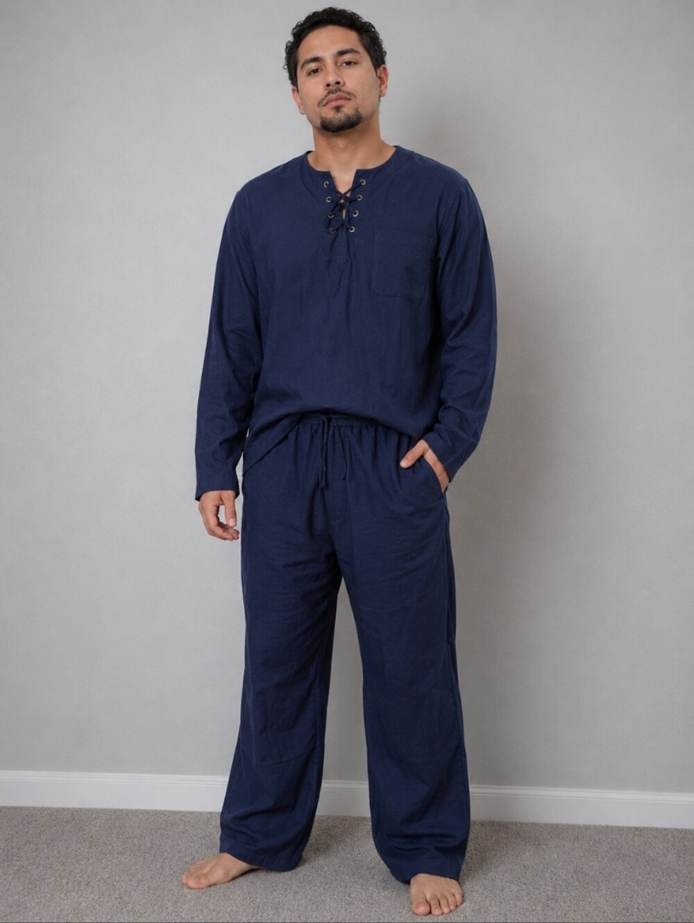 Navy Blue Cotton Pant Top Set Large
